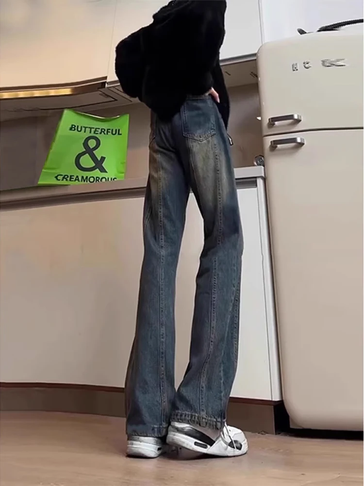 

Мужские джинсы в стиле ретро синего цвета, пэчворк, весна-осень, в американском стиле, уличный стиль, длинные, прямые, с легким расклешением