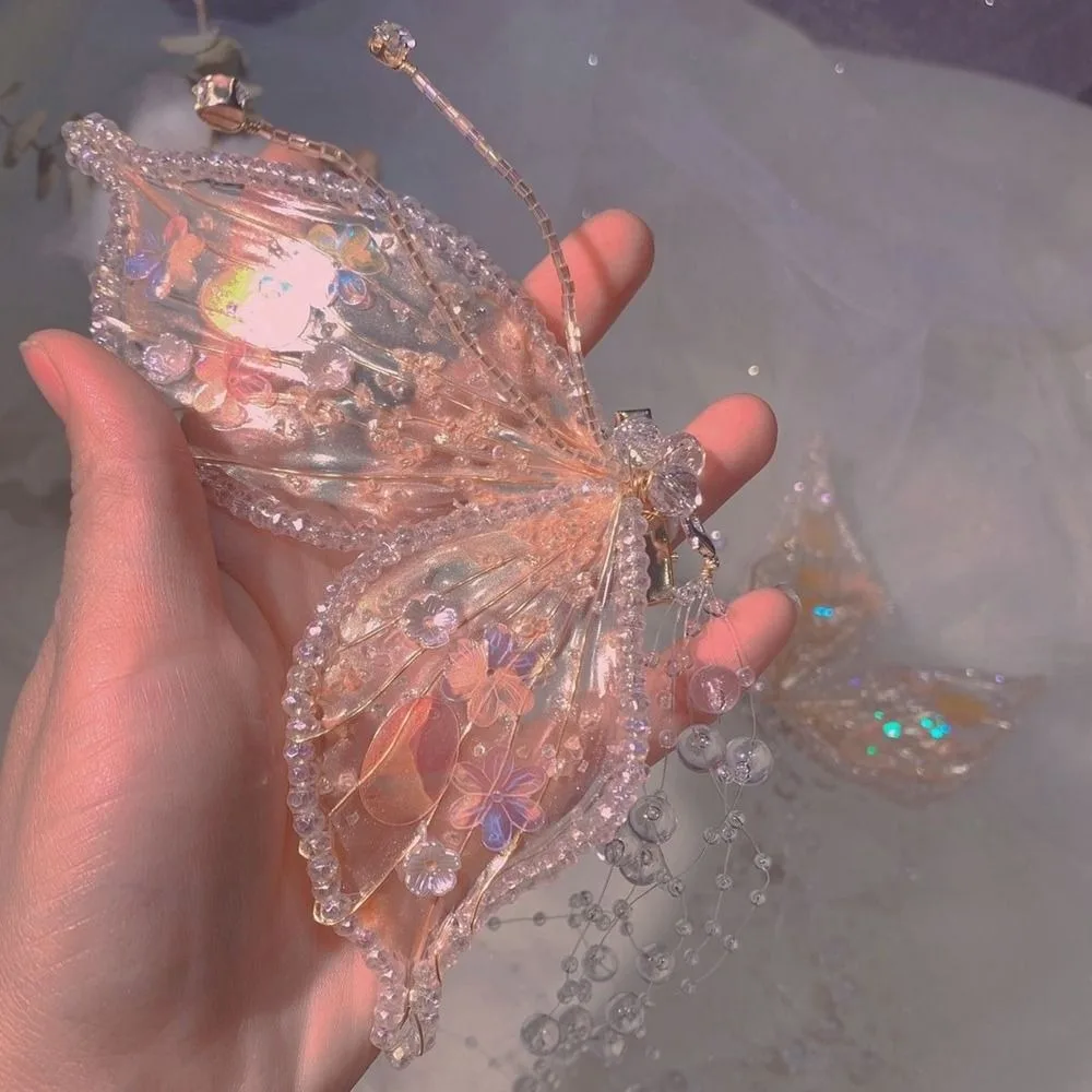 

1 пара модных заколок для волос в виде бабочки с блестками и кисточками, заколка для волос в корейском стиле, сказочный зажим в виде утконоса для женщин