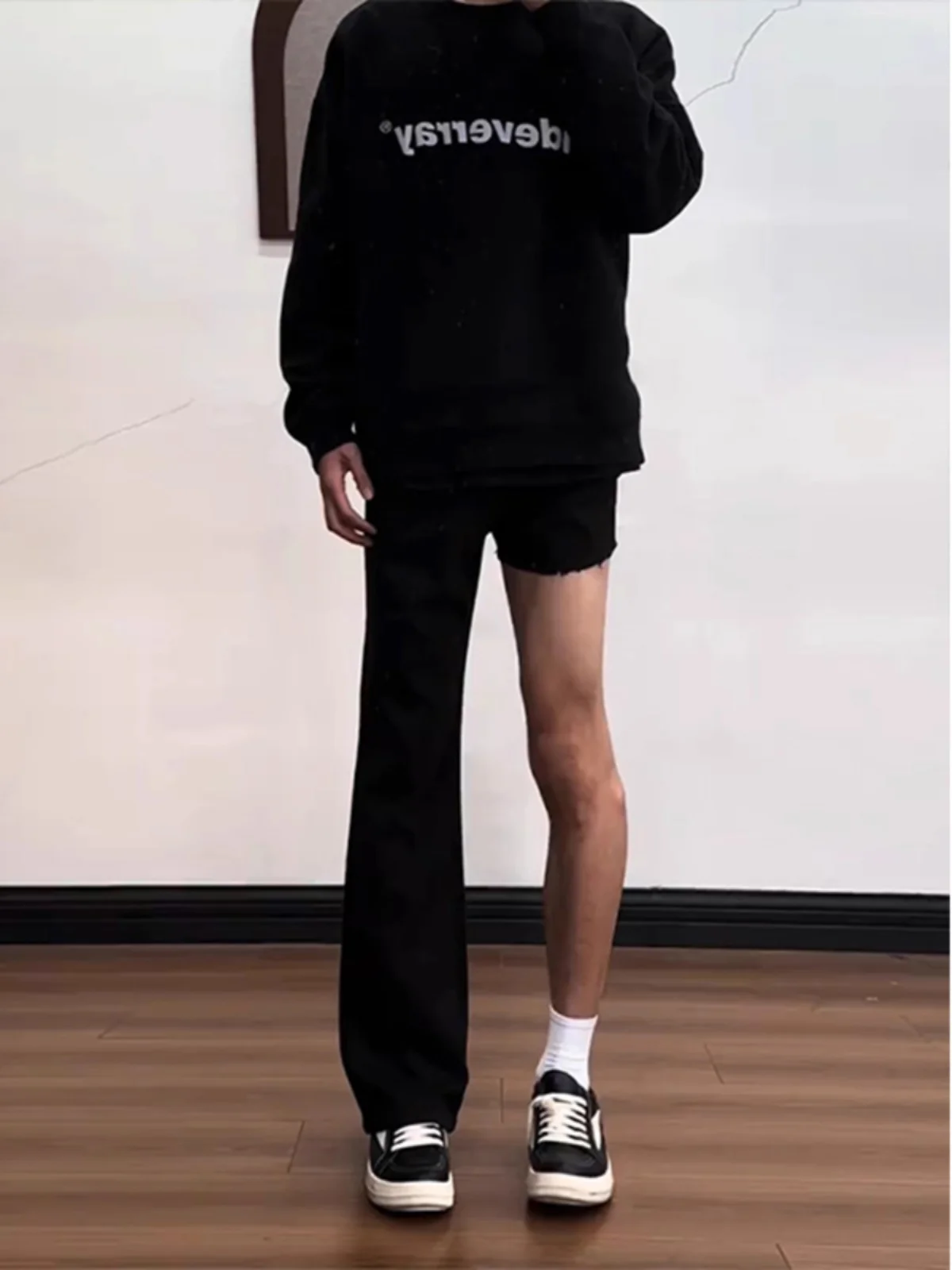 

Black Fleece Lined Knife Pleat Jeans Boys Autumn Winter American Style Elastic Thick Denim Slim Fit Straight Leg Pants