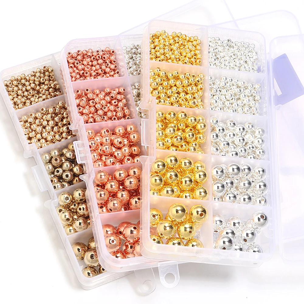 

10 Grids 3/4/6/8/10mm CCB Round Beads Kit For Jewelry Making Loose Spaced Plastic Bead Set DIY Handmade Bracelet Earring Jewelry