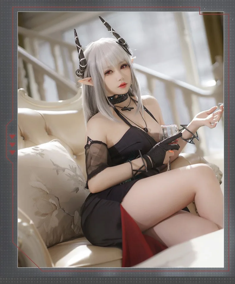 Game Arknights Mudrock Cosplay Costume Obsidian Outfit Dress Horn Offwhite Wig Carnival Uniform Christmas Prop Char_311_mudrok