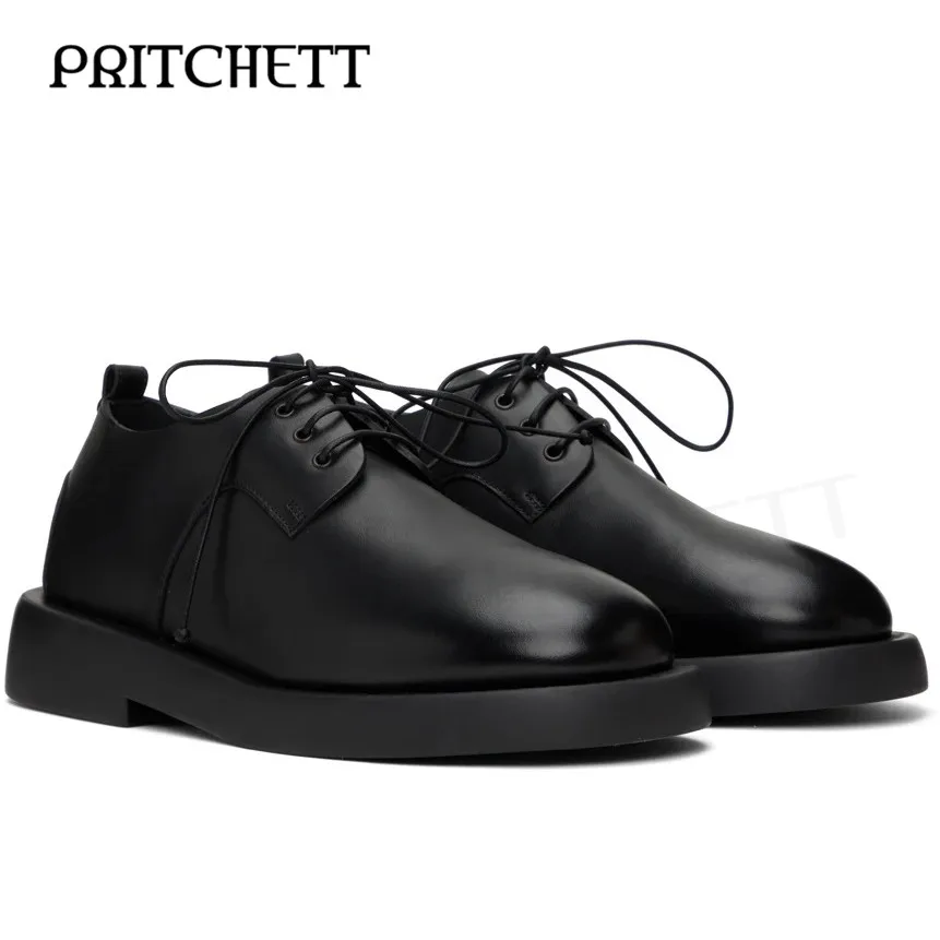 

Black Patent Leather Strap Oxford Shoes Round Toe Thick Bottom Square Root Shallow Mouth Leather Casual Shoes Men's Shoes