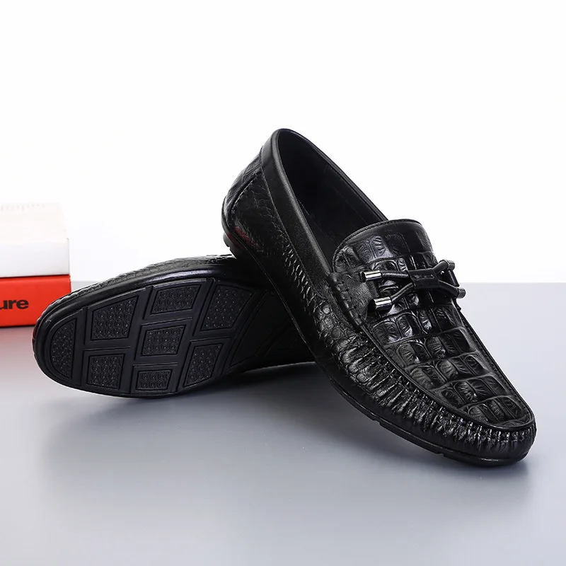 New Driving Shoes Mens Shoes Genuine Leather Shoes Loafer Cow Leather Crocodile Pattern Hasp Casual Shoes Zapatos Hombre