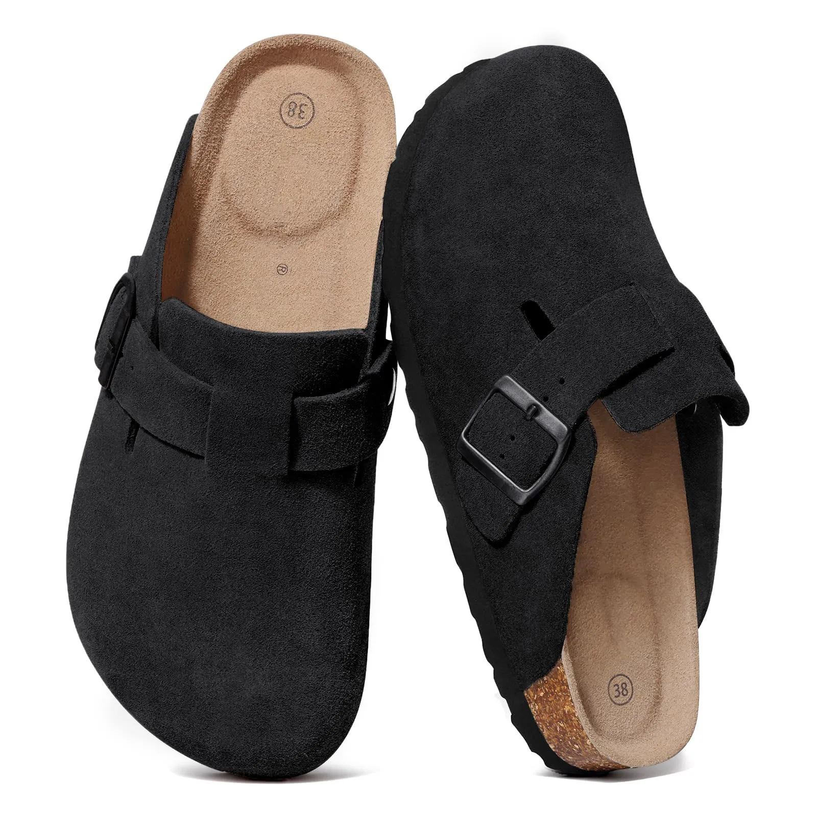 Evshine Men's Cow Suede Clogs With Arch Support Leather Mules Comfort Fashion Potato Shoe Women Cork Footbed Genuine Suede Clogs_voghion.com