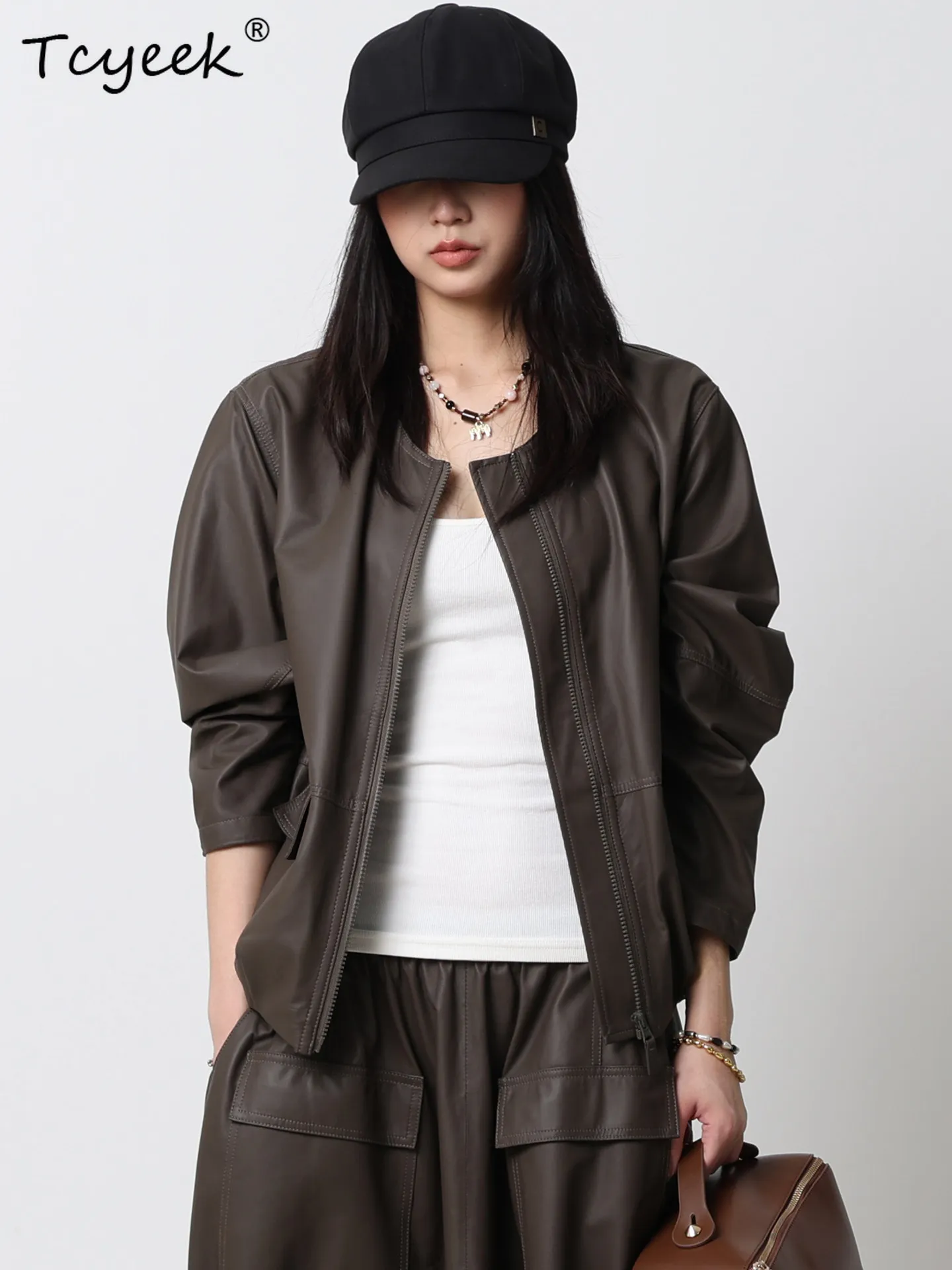 Tcyeek Real Leather Jacket Woman 2026 Sheepskin Motocycle Coat Women Loose Fit Trendy Spring Autumn Clothes Дубленка Женская