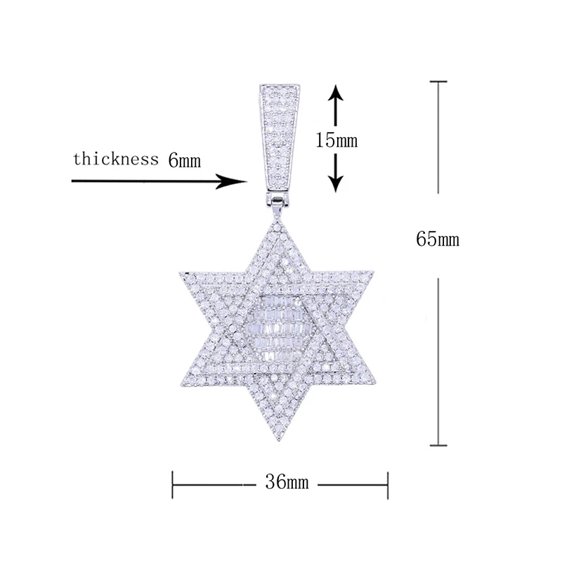 Hip Hop 5A+ CZ Stone Bling Ice Out Double Layer Star of David Hexagram Pendants Necklace for Men Rapper Jewelry Gold Color