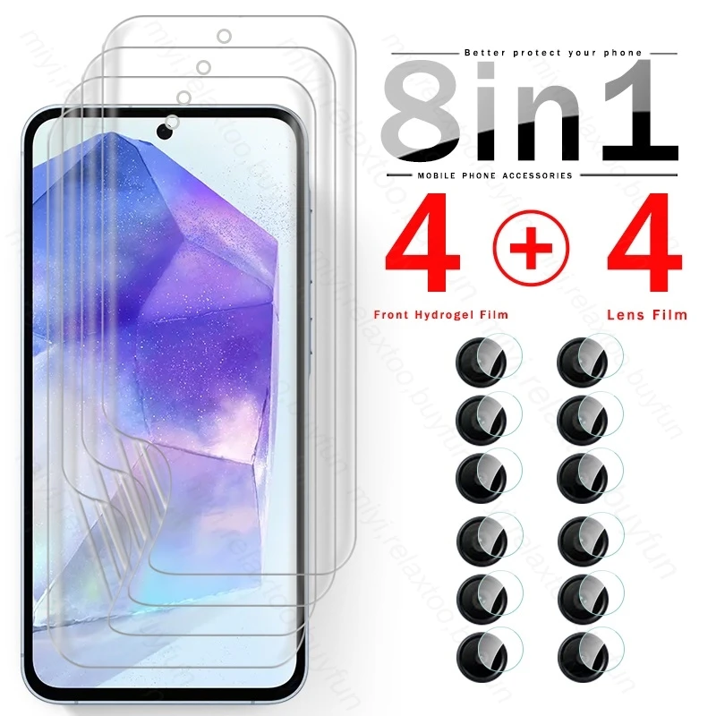 8 In 1 Hydrogel Film For Samsung Galaxy A55 5G 2024 Screen Protector SamsungA55 Samung Sumsung A 55 35 25 5G 15 4G Camera Glass