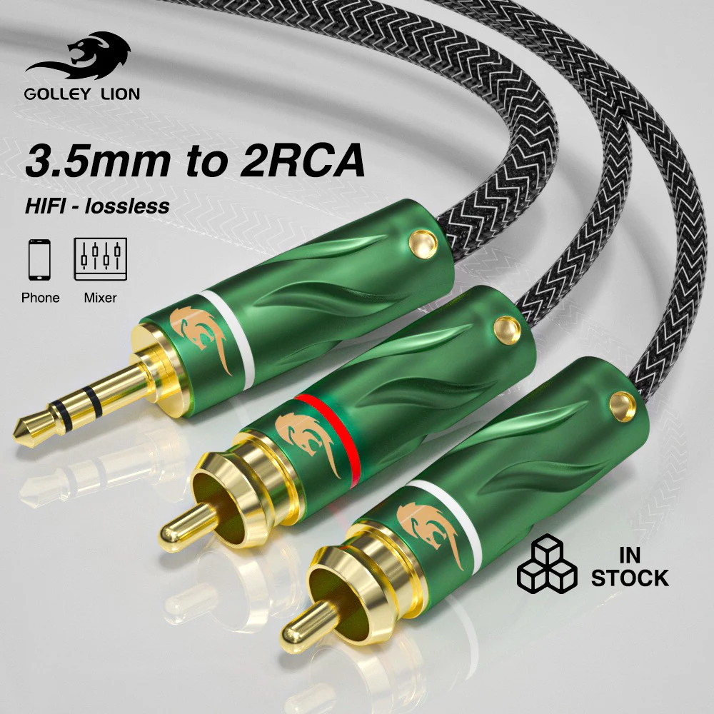 

HIFI 3.5mm to 2 RCA Male Short Y Splitter Digital Stereo Audio Cable for Mobile Phone Computer Power Amplifier 24K Gold Plated