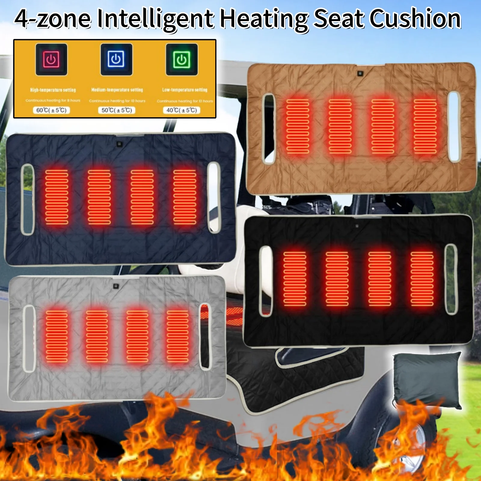 

Зимний чехол на сиденье тележки для гольфа с подогревом, 4-зонный обогреватель, подушка сиденья, сиденье тележки для гольфа, авто, универсальная защита сиденья, дышащая