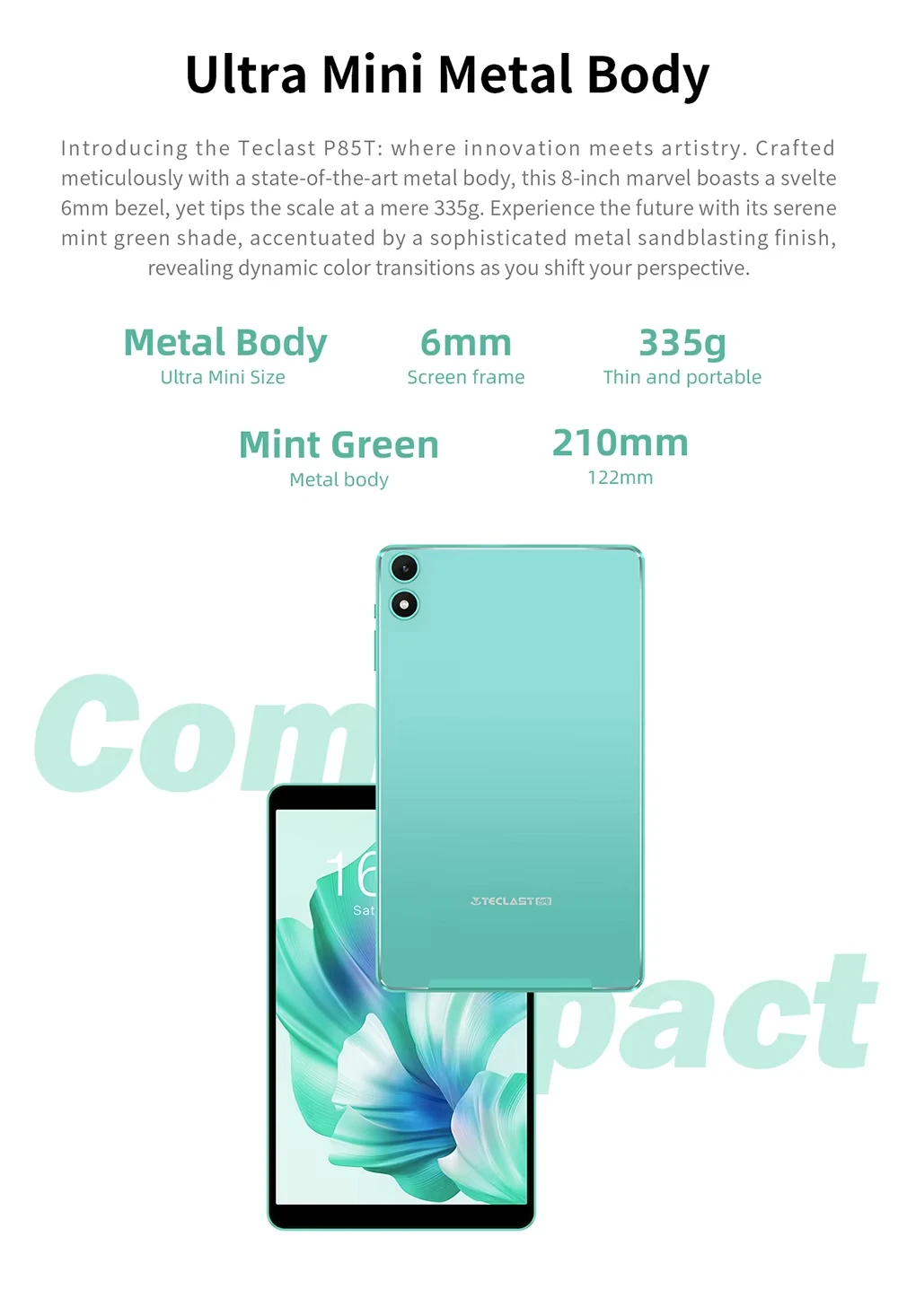 Teclast P85T Tablet PC Allwinner A523 8-Core/8inch 1280*800 HD IPS/4GB RAM/64GB ROM/5000mAh Type-C/Android 14/WiFi6+BT5.2