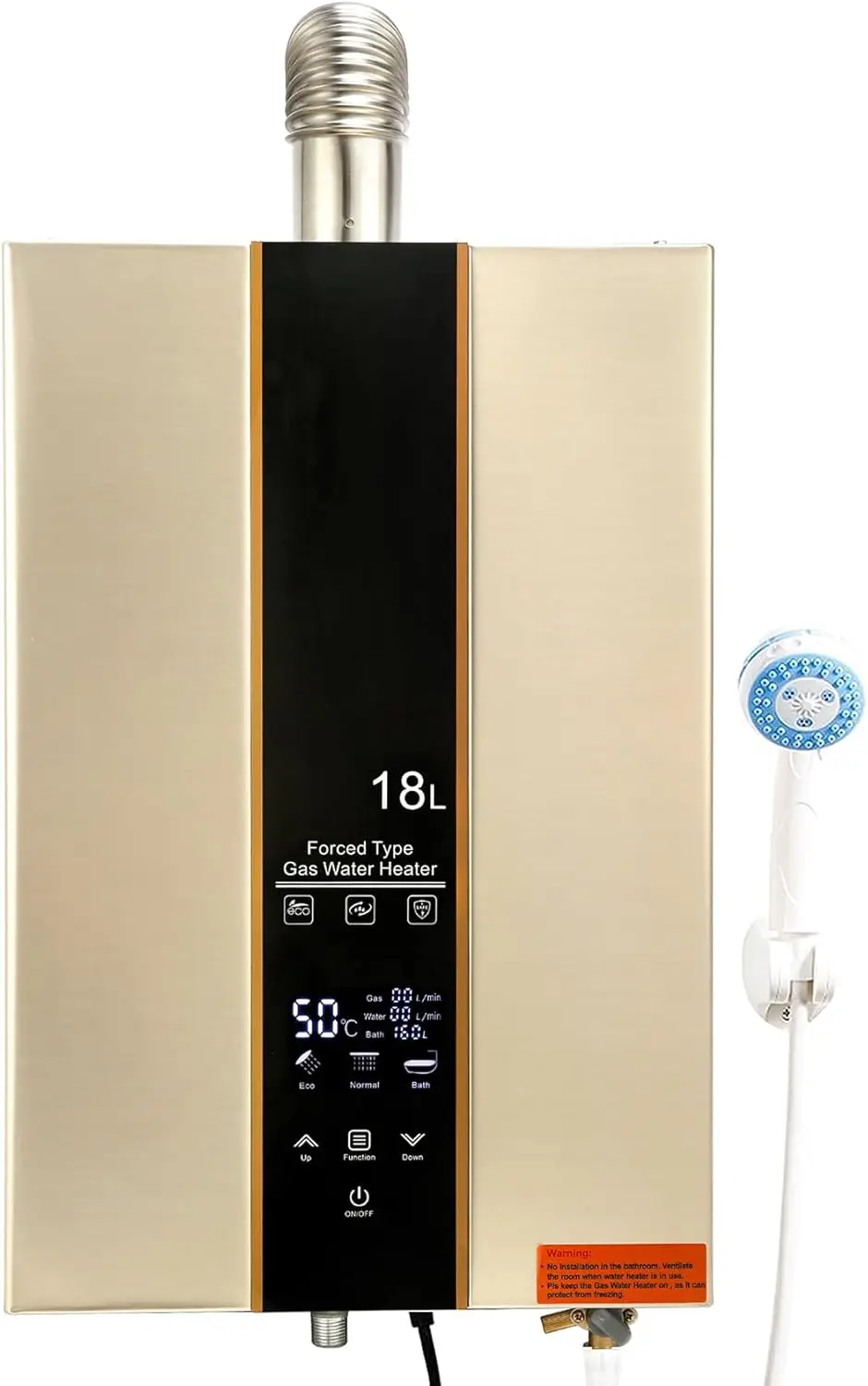 Aquecedor de água a gás natural, aquecedor de água quente instantâneo sob demanda de 4,75 GPM 111000 BTU com display digital, tela sensível ao toque, termostática