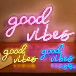 Chi-buy Good Vibes LED Neon Sign USB Powered Neon Signs Night Light 3D Wall Art & Game Room Bedroom Living Room Decor Lamp Signs