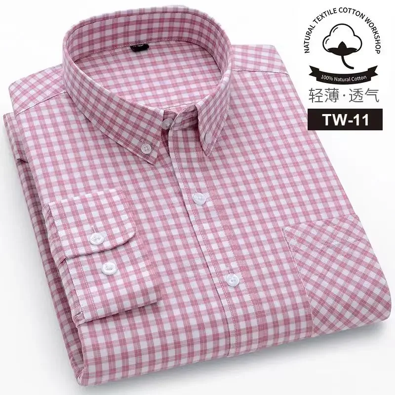 100 Cotton Long Sleeve Shirt Men Casua Plaid Shirt Men Long Sleeve Slim Fit  Business Fashion Social Formal Men Shirts