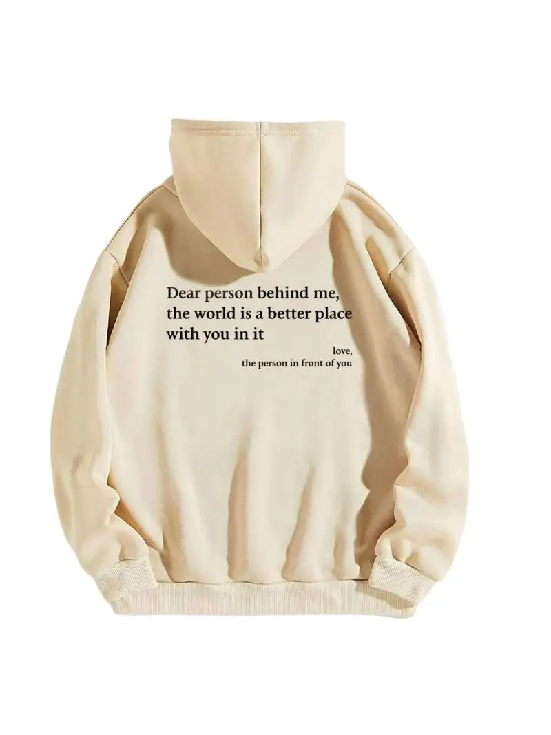 

Women's Fleece-Lined Sweatshirt Hooded Printed Letter Bag Mouse Pocket Drawstring Hooded Top For All Seasons