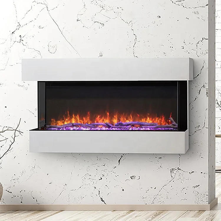 44 Inch Modern Timer High-end Clean Face Electric Fireplaces RGB 8 Colors 3 Sided View Flames Decorating Insert Fireplace Heater