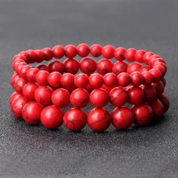 6/8/10mm Natural Stone Red Beads Bracelets For Men Women Volcanic Lava Tiger Eye Beads Elastic Rope Bracelet Yoga Paryer Jewelry