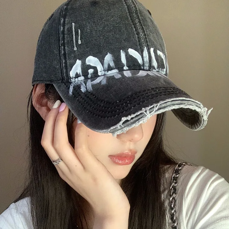 Retro Alphabet Summer Gray Baseball Cap Female Peaked Cap Wide Brim Versatile Casual Hat