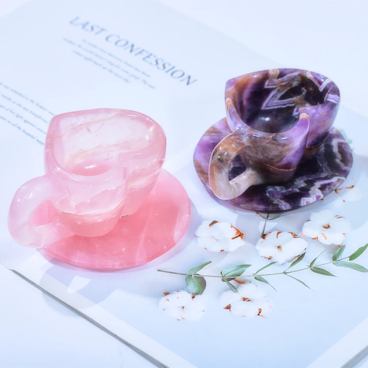 HOT  Beautiful Handmade Crystal Rose Quartz Dream Amethyst Heart Shaped  Cup Set