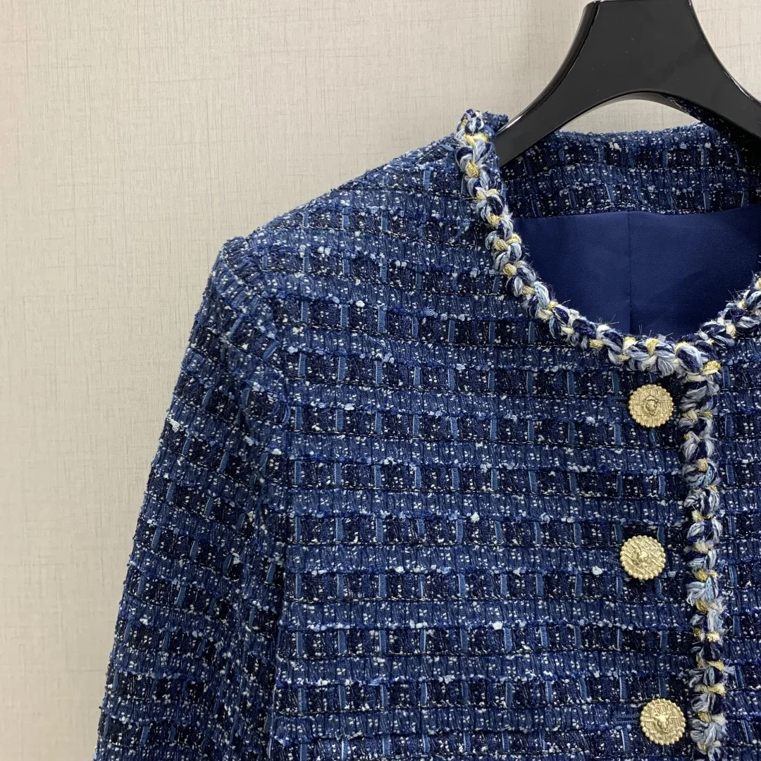 26 Autumn/Winter New Style - Coarse Tweed Buttoned Short Coat, Multi-color Yarn Round Neck With Padded Pocket Short Women's Coat