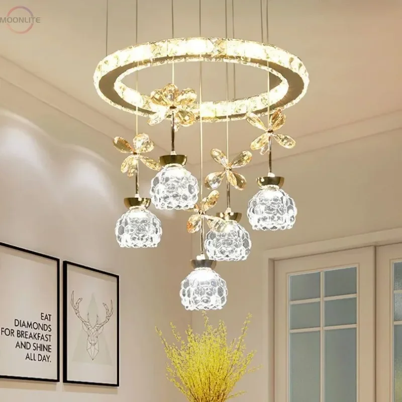 Modern LED Crystal Glass Petal Ceiling Chandelier Rings Chrome Luster for Living room Dining room Home Decor Indoor Lighting