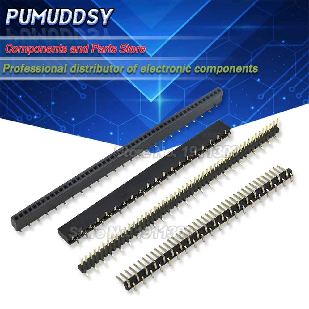 5PCS 1*40p 1*50p SMT Single Row dislocation Male Female PCB Pin Header socket Connector Pinheader 1.27 2.0 2.54 mm For Arduino