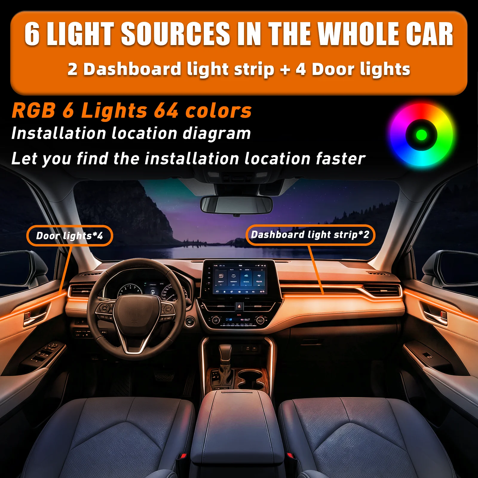 FOR TOYOTA Camry 2021-2025 Year RGB 6 Lights Car Ambient Light Kit App Controlled Brightness Memory Non Destructive Installation Car Footwell Dash Lighting Kit