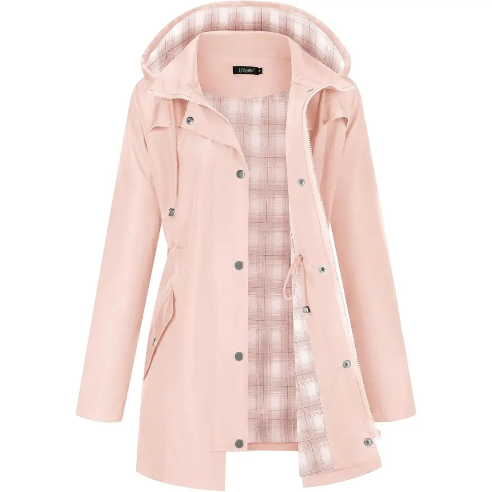 

Women's Waterproof Hiking Raincoat with Lined Hood for Outdoor Adventures