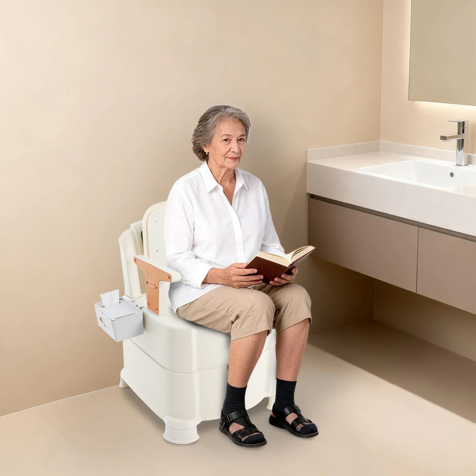 Picture 7: Elderly Bedside Commode with Induction Night Light And Tissue Box Disability Access Commode for Comfortable Nighttime Use