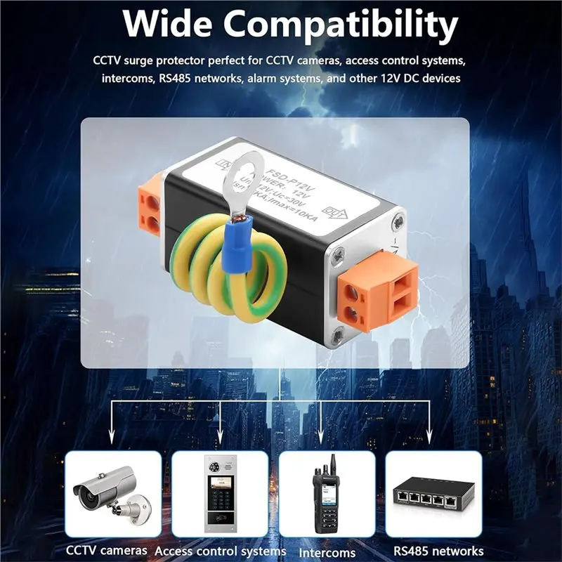 B29C-Lighting Arrestor For Security Cameras, CCTV Systems, RS485& Low Voltage Equipment- DC12V Surge Protector 10Ka