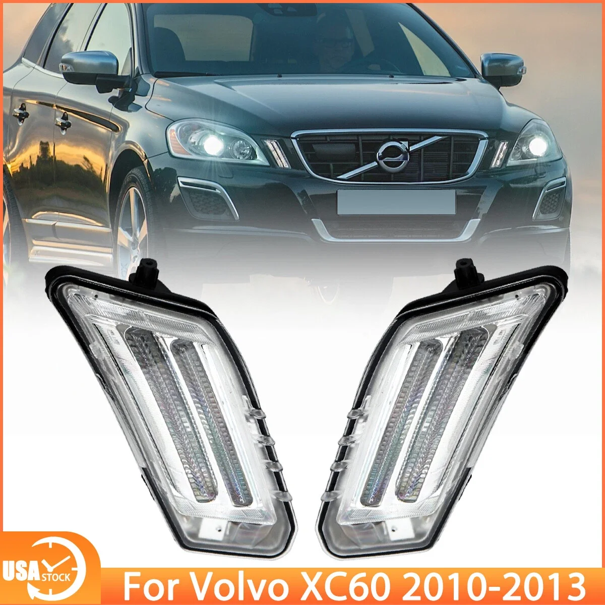 For Volvo XC60 2009-2013 DRL Daytime Running Lights LED Cold White Parking Light Front Turn Signal Indicator Lamp 31290874