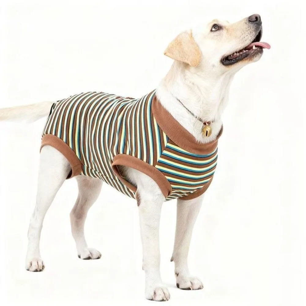 

Striped Dog Sterilization Suit Warm Comfortable Dog Recovery Clothes Washable Fleece Anti-Licking Vest Belly Protection
