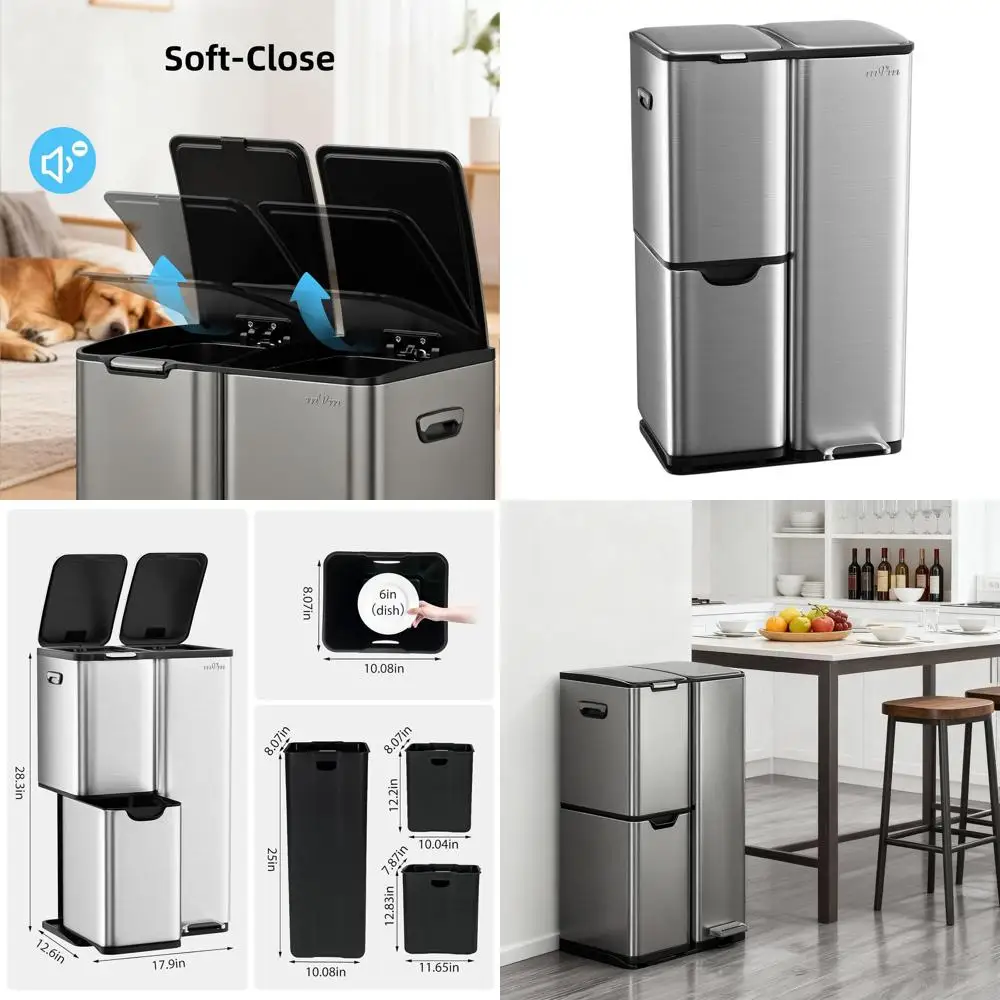 

Кухонный мусорный бак с тройным баком, сверхмощный мусорный бак из нержавеющей стали с защитой от отпечатков пальцев для домашнего и офисного использования
