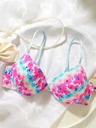 Tie Dye Push Up Bra, Floral Print Full Coverage Bra, Women's Lingerie & Underwear