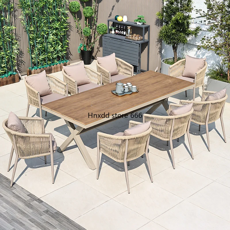 Outdoor aluminum alloy waterproof sunscreen rattan open-air balcony leisure table and chair combination