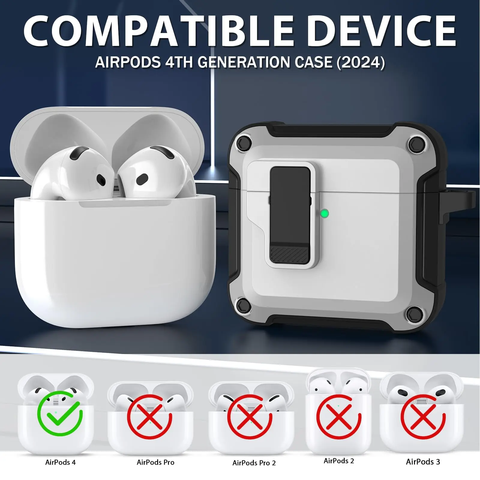 Secure Lock case for AirPods 4th Generation Case Powerful Drop Protection Cover with Cleaner Kit & Keychain for 2024 AirPods 4