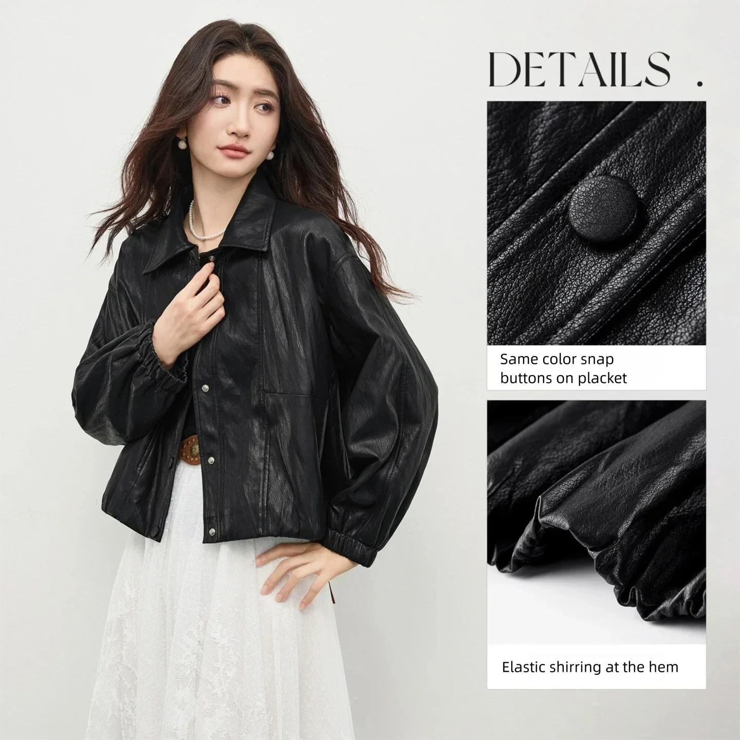 SENTUBILA Faux Leather Jacket for Women 2026 Spring Black Loose Lapel Windproof PU Leather Jacket Retro Women's Coat W61GD6039