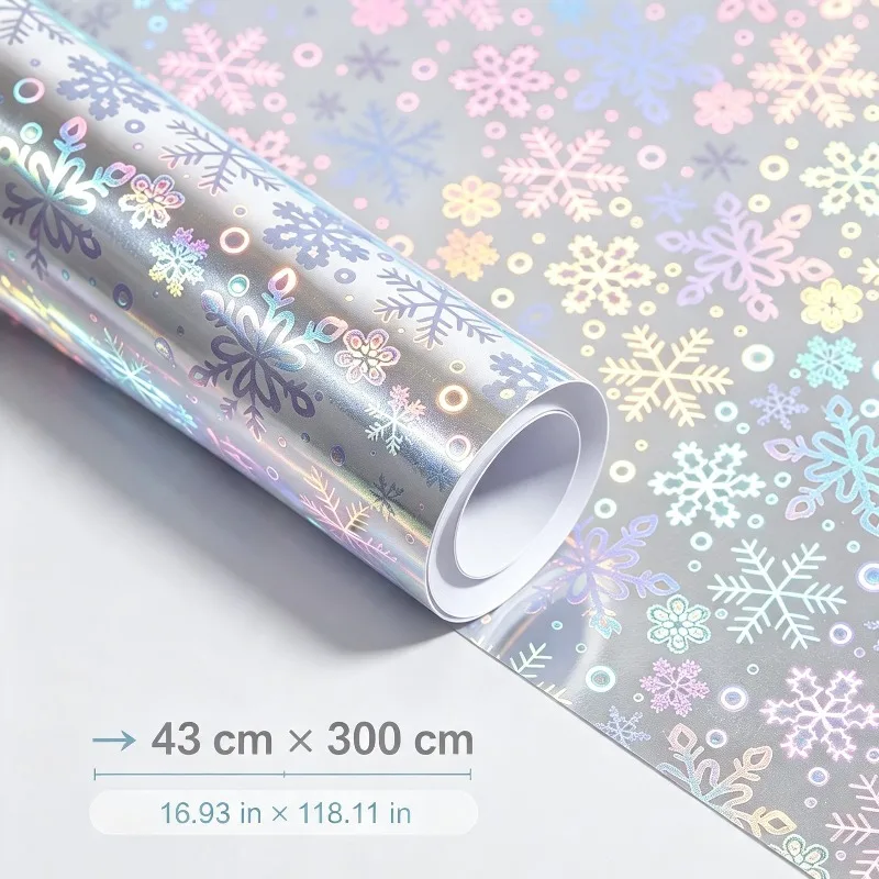 1 Roll Silver Gradient Snowflake Wrapping Paper, 17 X 118 Inch Metallic Holographic Snowflake Design, Gift Wrap for Birthday, Va