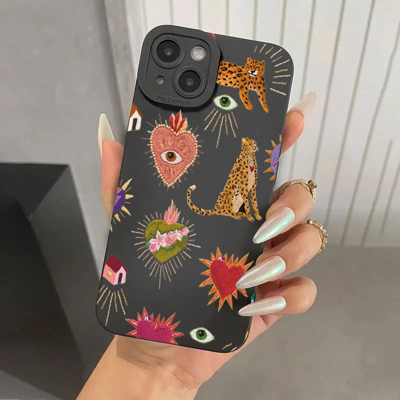 เคสโทรศัพท์ลายดอกไม้ลายเสือดาว สำหรับ iPhone 17 13 11 12 14 15 16 Pro Max Plus 16E XR X XS 17  ซิลิโคนกันกระแทกแบบนิ่ม