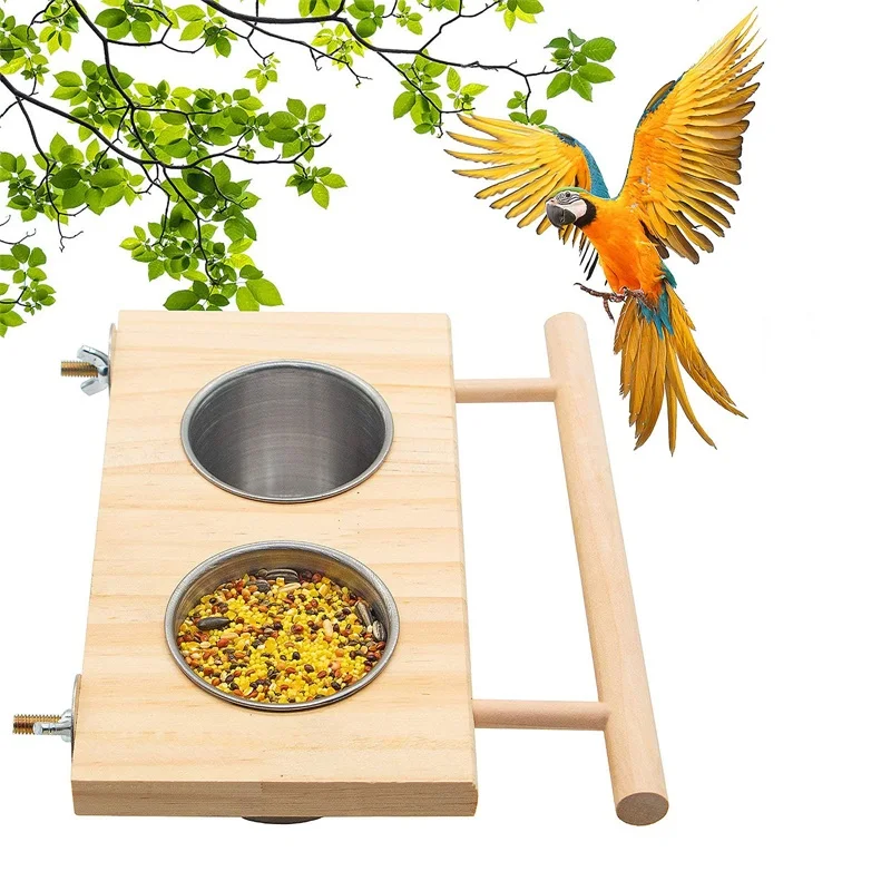 Bird Feeding Cutlery Cage Hanging Parrot Feeding Food Water Bowl Easy To Clean Stainless Steel Pet Food Box With Carrier