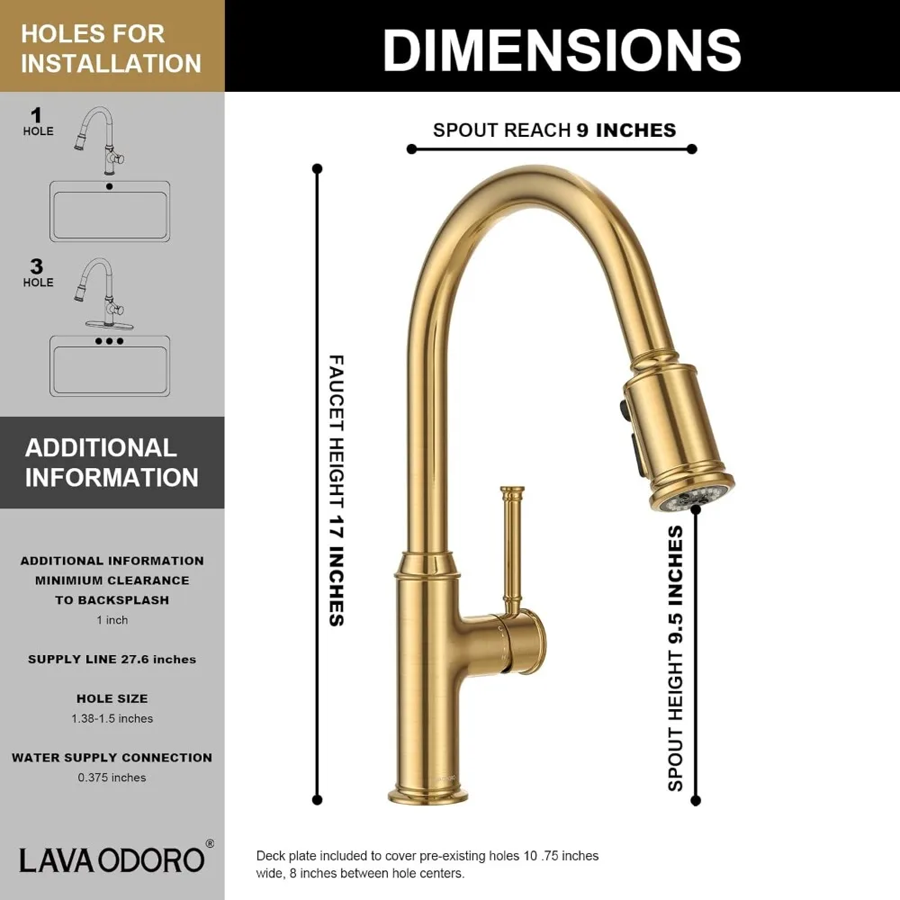 Ausziehbarer Küchenarmatur aus gebürsteter Bronze mit goldenem Spültischmischer und magnetischer Docking