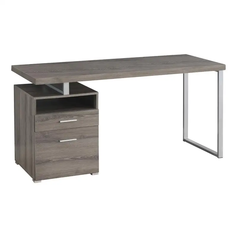 

60" Contemporary Computer Desk for Home Office, Modern Left/Right Set-up with Storage Drawers, Brown Laminate & Grey Metal