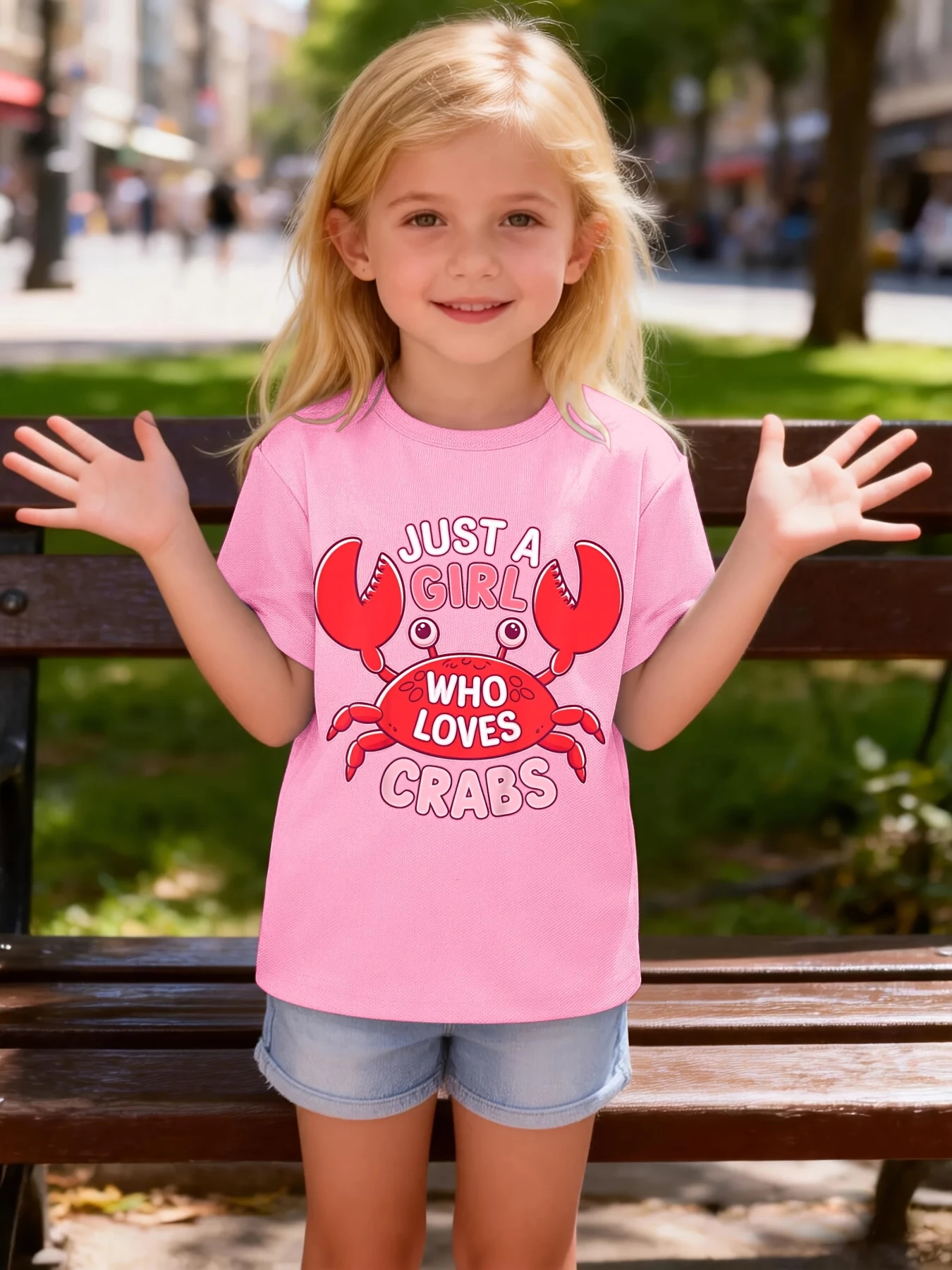 Just A Girl Who Loves Crabs Graphic Print T Shirt Boys Girls Cute Crab Short Sleeve Tee Family Matching Kids Cotton Daily Tops