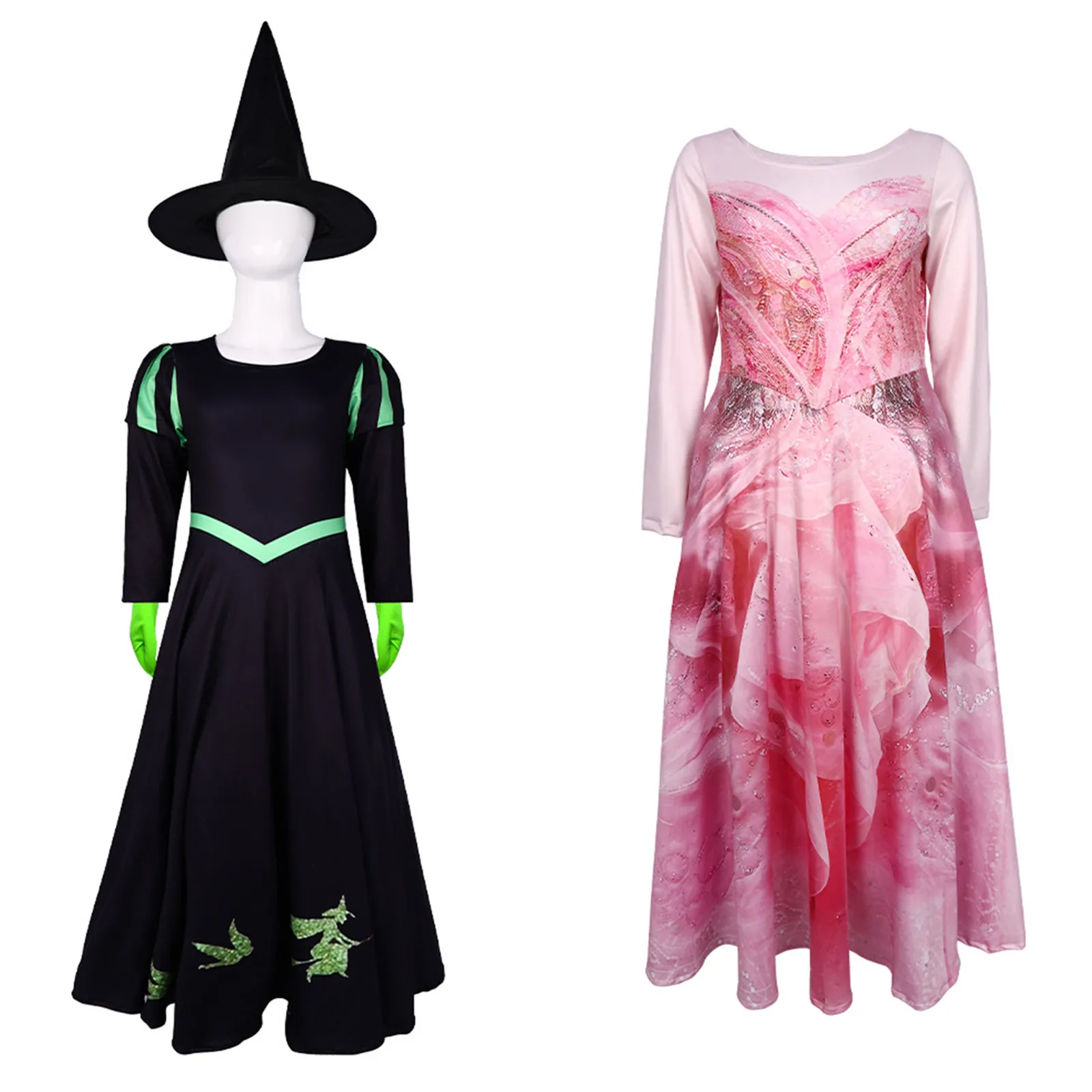 Wicked Elphaba Glinda Cosplay Costume for Kids Girls Adults  Pink Dress Suit black Dress with Hat for  Halloween Outfits