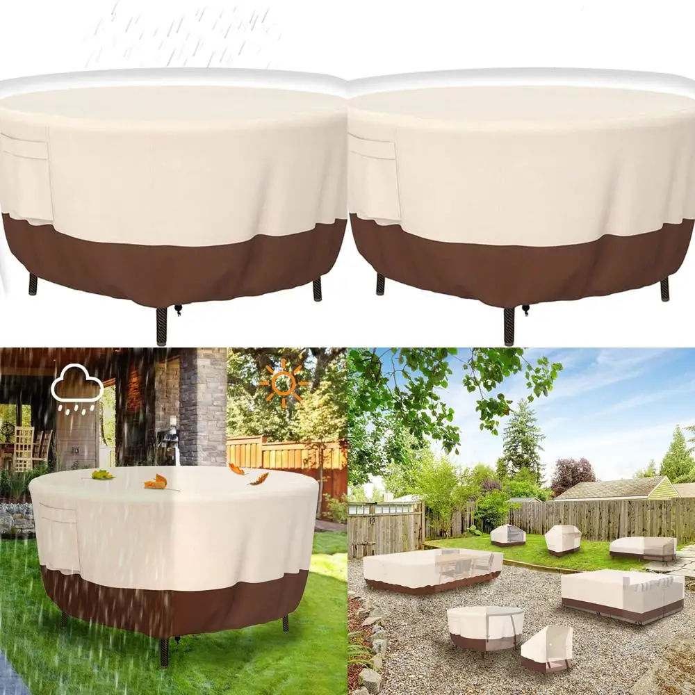 

Сверхмощный водонепроницаемый чехол для круглого стола на открытом воздухе, высота 110 x 28, бежевый и коричневый, устойчивый к ультрафиолетовому излучению для обеденного патио