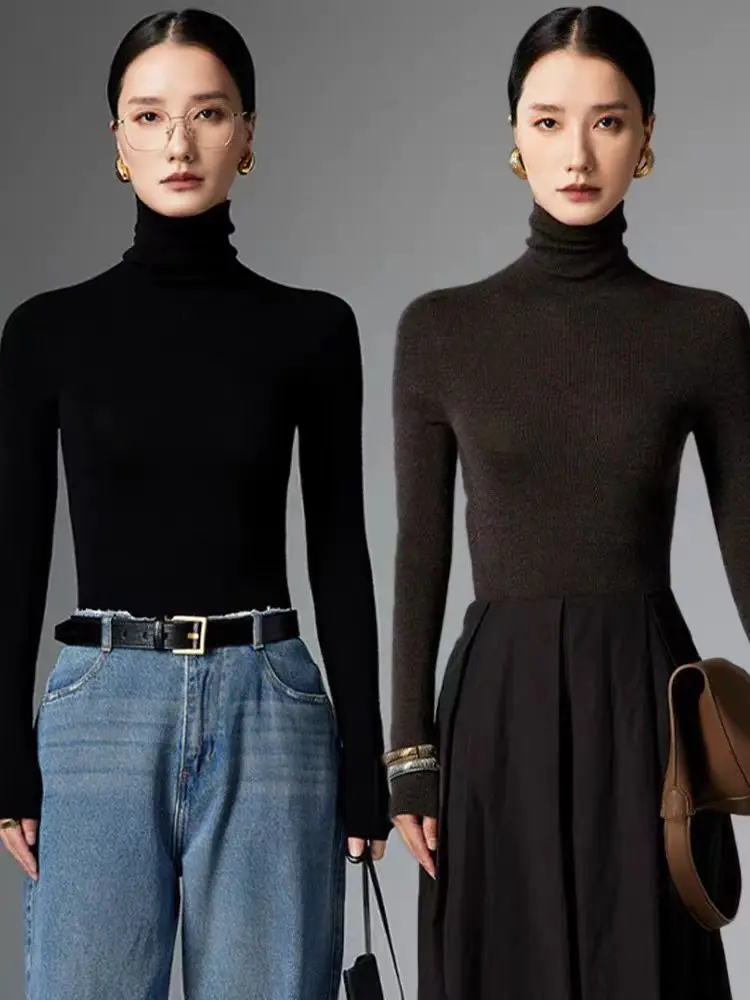 

Soft Skin-Friendly 20-Tead Yarn Spun High Collar Base irt Yangzi Yarn Thiened Winter Women's Sweater Slim Fit Commute ...