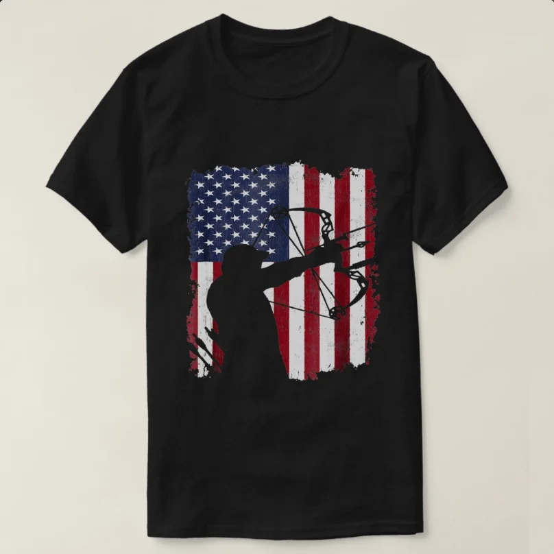 

Distressed American Flag Compound Bow Archer T-Shirt 100% Cotton O-Neck Short Sleeve Summer Casual Mens T-shirt Streetwear