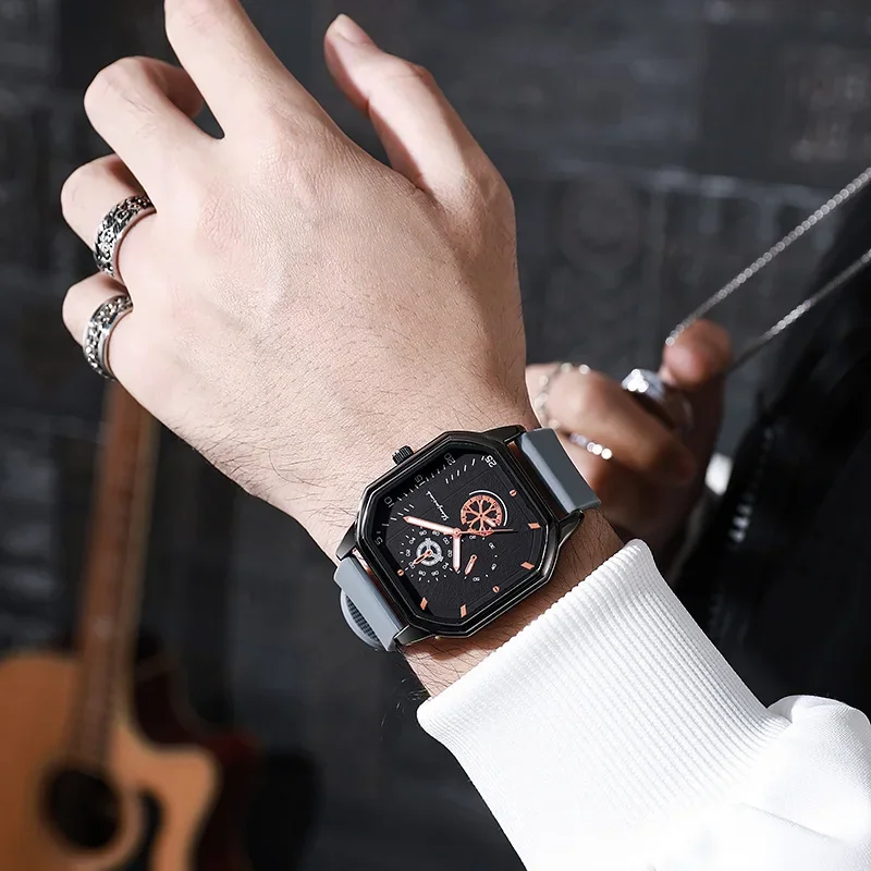 High-end Big Dial Men Watches Square Sport Quartz Wristwatches Silicone Strap Simple Wristwatches Reloj Mujer Dropshipping