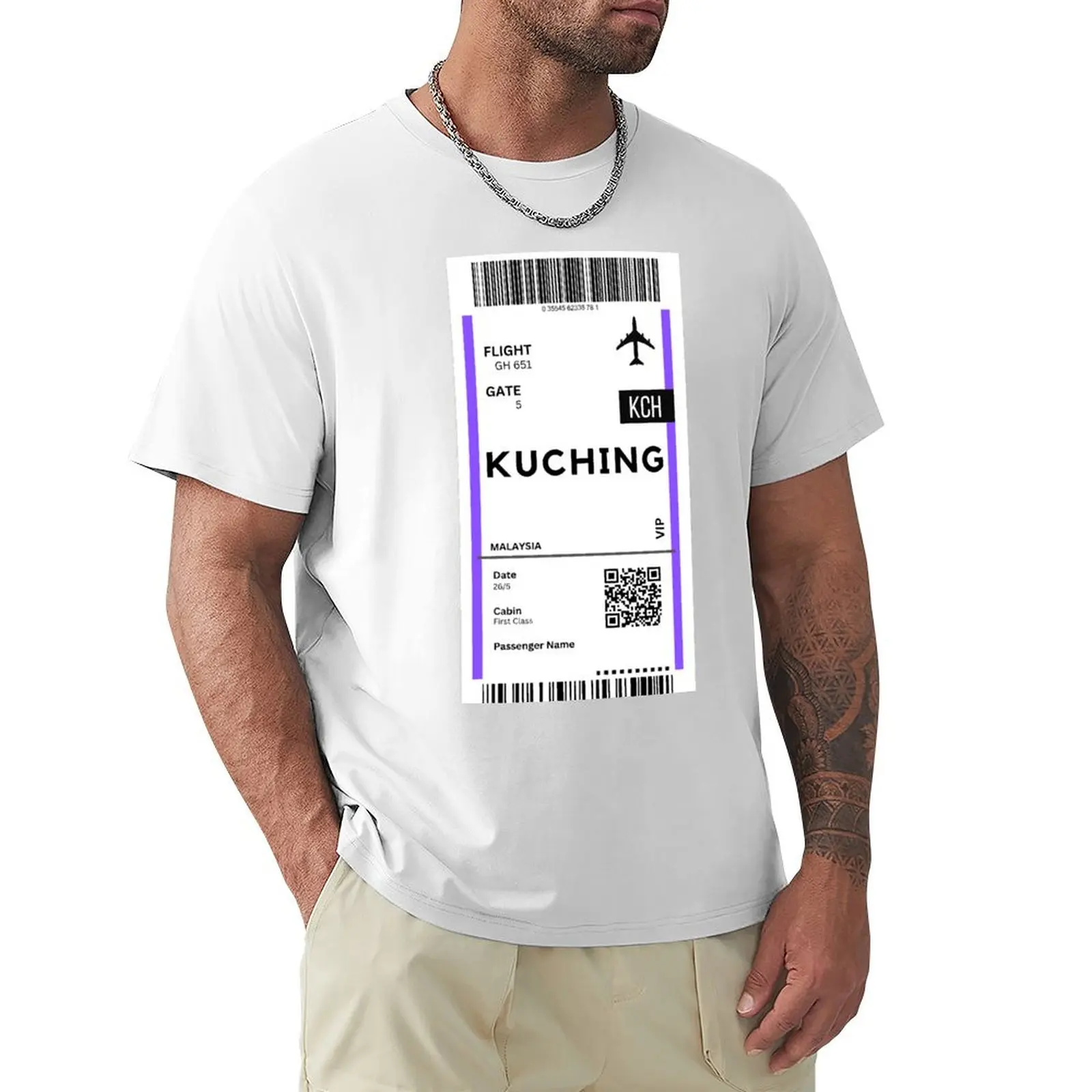 

Kuching, Malaysia Airplane Boarding Pass T-Shirt plain Aesthetic clothing men clothings