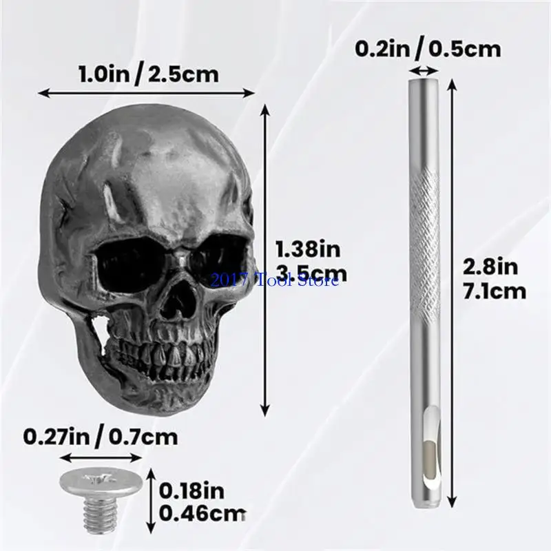 K92A Skull Rivets Studs with Drilling Tool Skeleton Pins Skull Head Button Screws