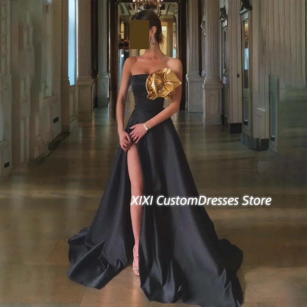 

Customized فساتين سهرة Strapless Floor-Length Elegant Party Dresses For Women A-Line Flowers Zipper Up Sleeveless Wedding Party